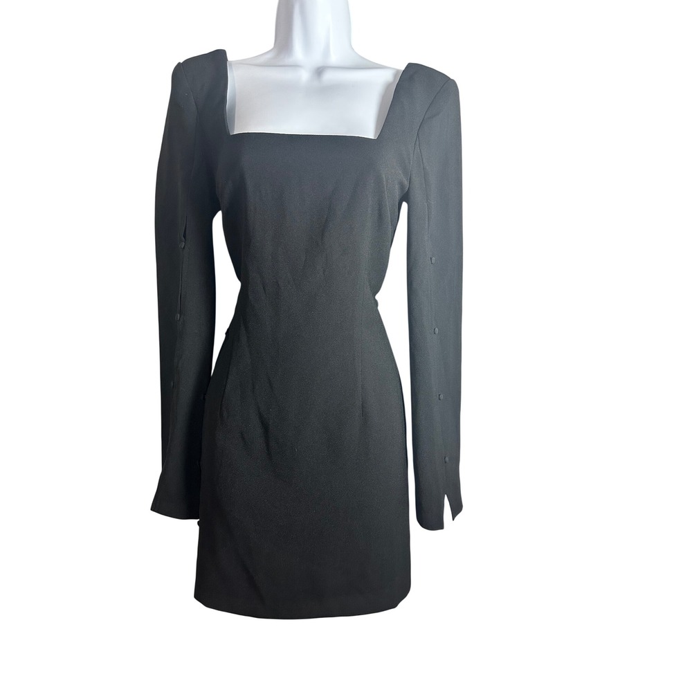 NA-KD Black Button Detail Square Neck Long Sleeve Mini Dress 36 1017-001390-0002
